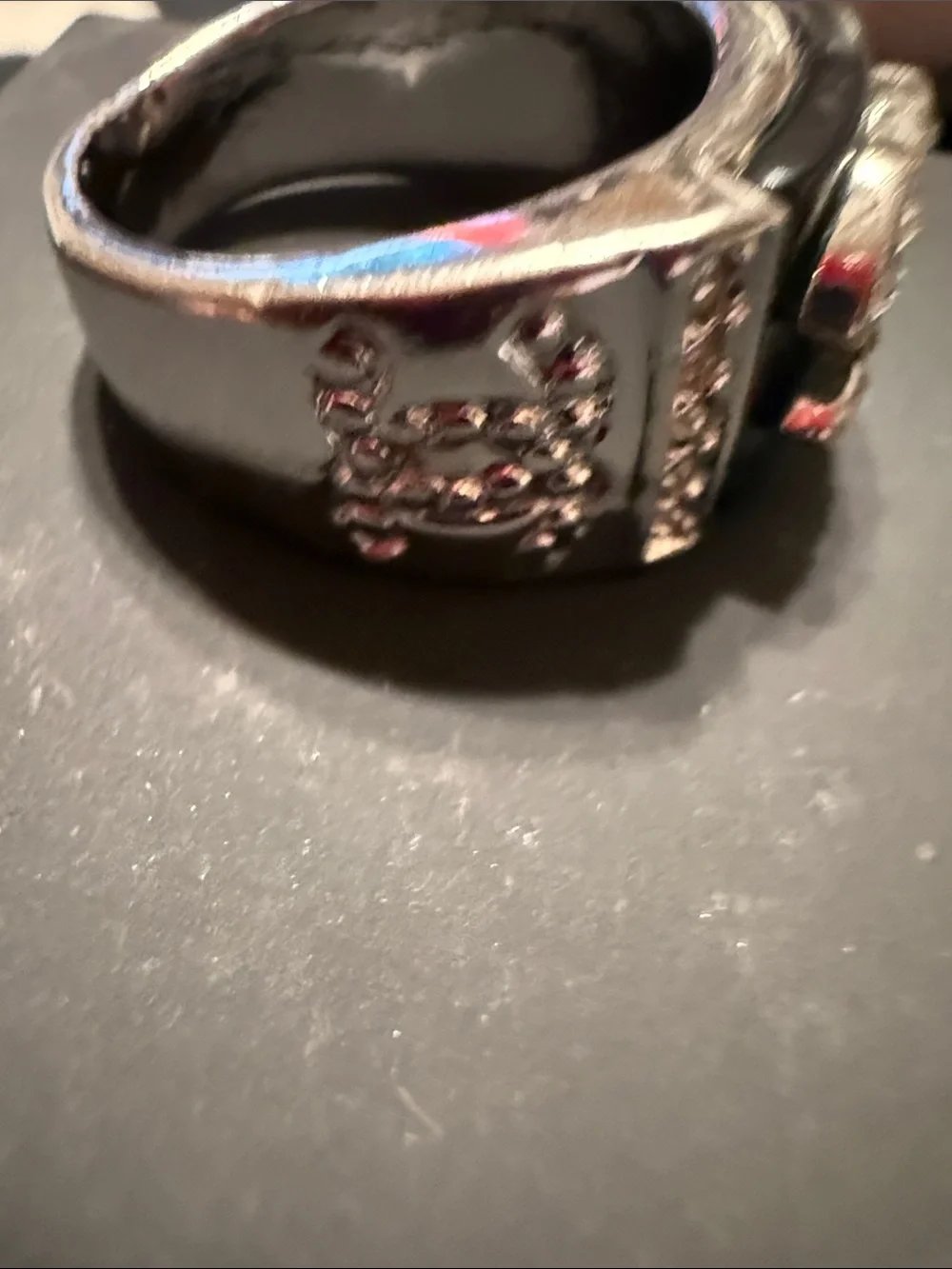 CHANEL Silver and Black Crystal CC Signet Ring